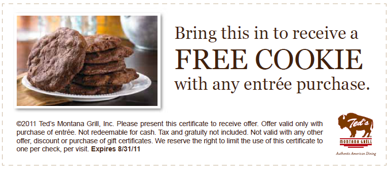Teds Montana Grill: Free Cookie Printable Coupon