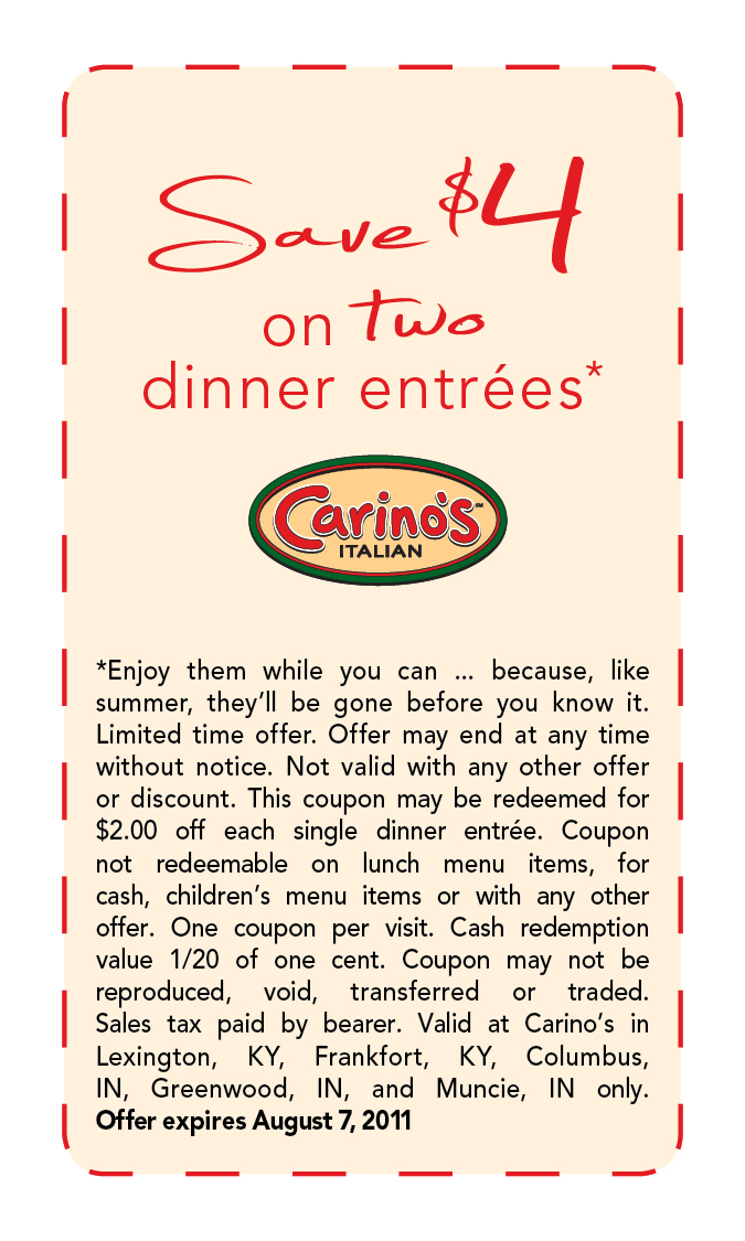 Carino's Italian: $4 off Printable Coupon