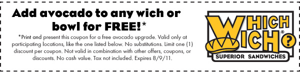 Which Wich: Free Avocado Printable Coupon