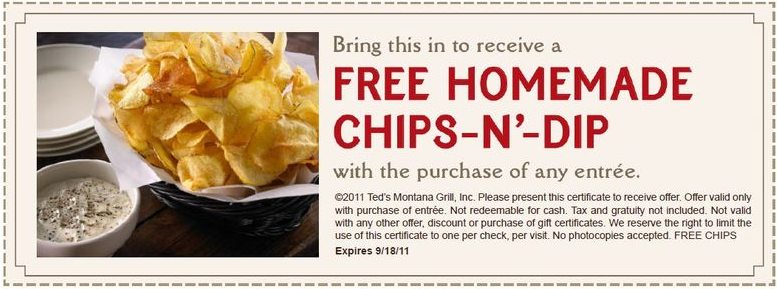 Teds Montana Grill: Free Chips Printable Coupon