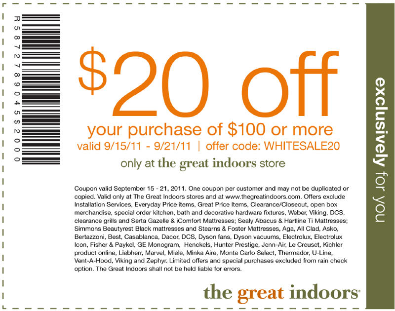 The Great Indoors: $20 off $100 Printable Coupon