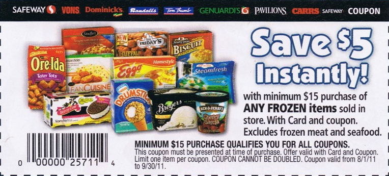 Safeway: $5 off $15 Frozen Foods Printable Coupon