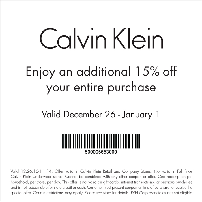 Calvin Klein: 15% off Printable Coupon