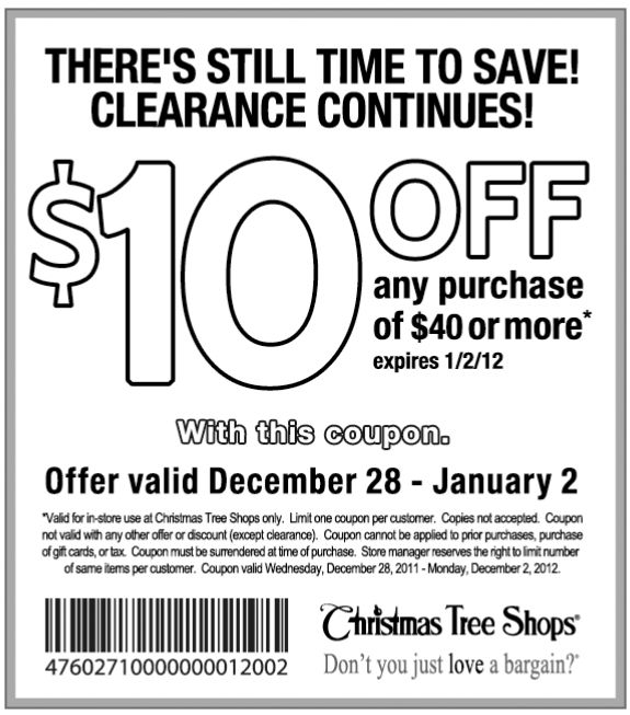 Christmas Tree Shops: $10 off Printable Coupon