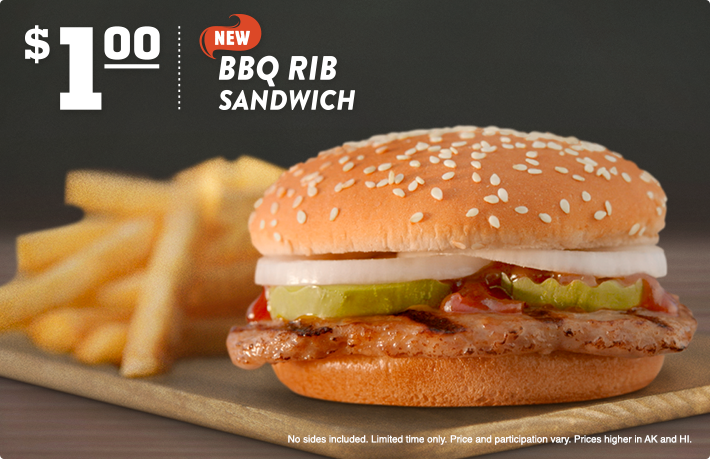 Burger King: $1 BBQ Rib Sandwich Printable Coupon