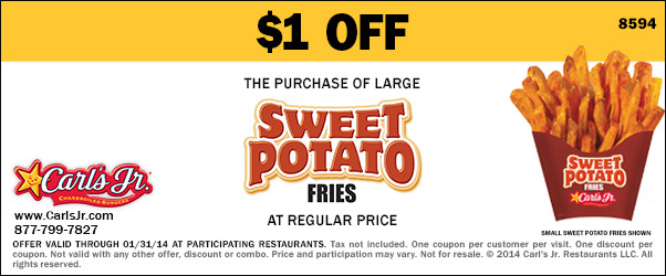 Carls Jr: $1 off Sweet Potato Fries Printable Coupon