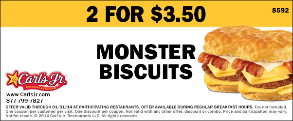 Carls Jr: $3.50 Monster Biscuits Printable Coupon