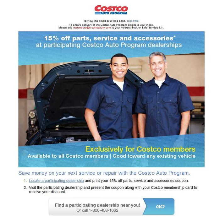 Costco: 15% off Parts Printable Coupon