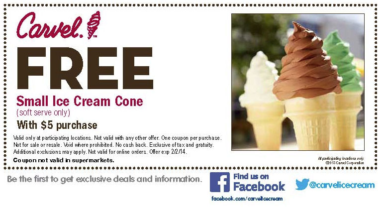 Carvel: Free Cone Printable Coupon