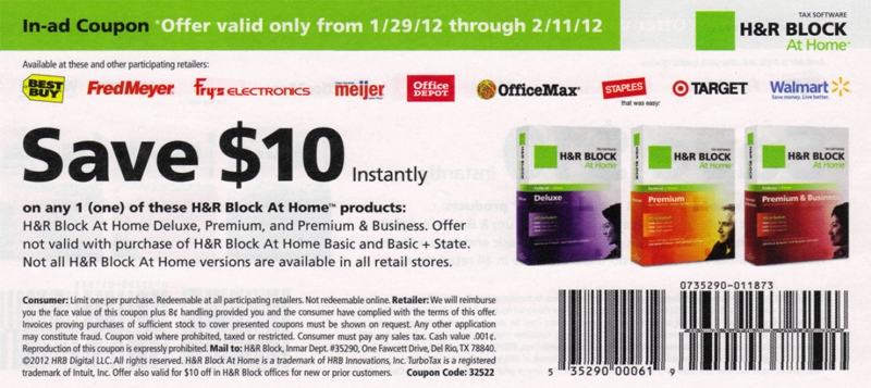 H&R Block: $10 off Software Printable Coupon