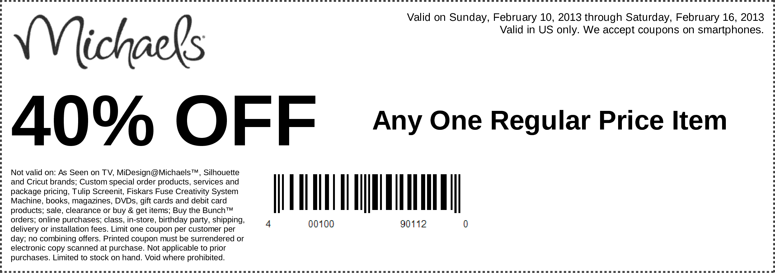 Michaels 40 off Item Printable Coupon