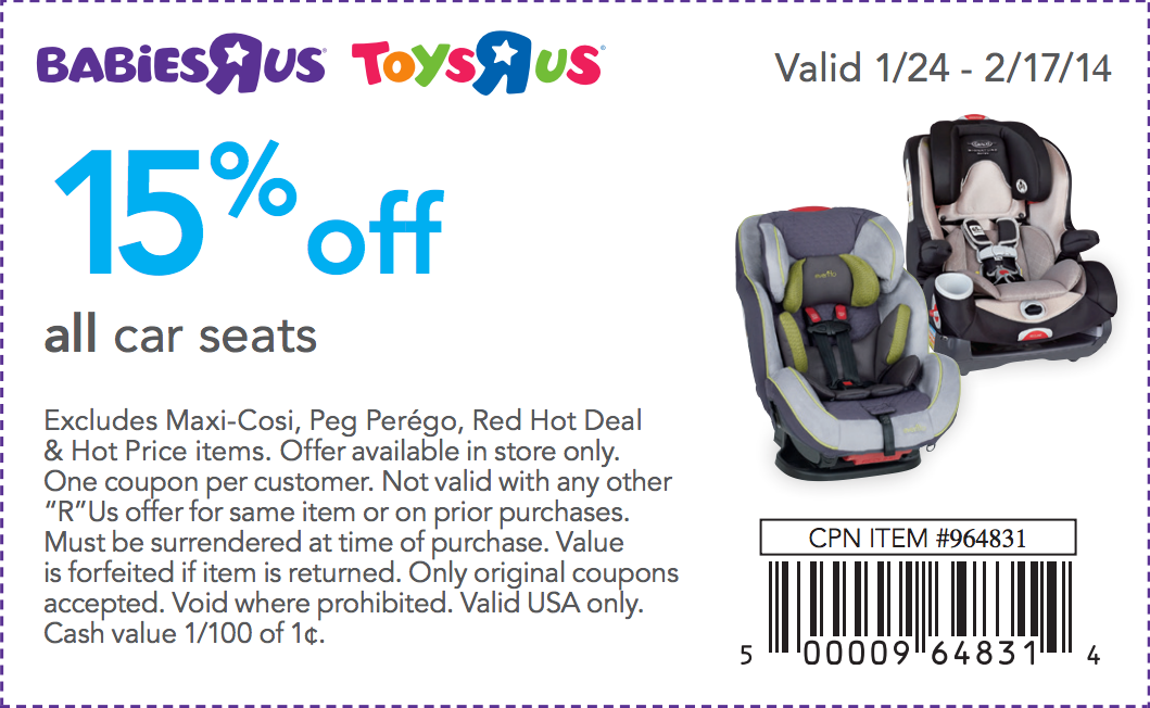 Toys R Us: 15% off Car Seats Printable Coupon