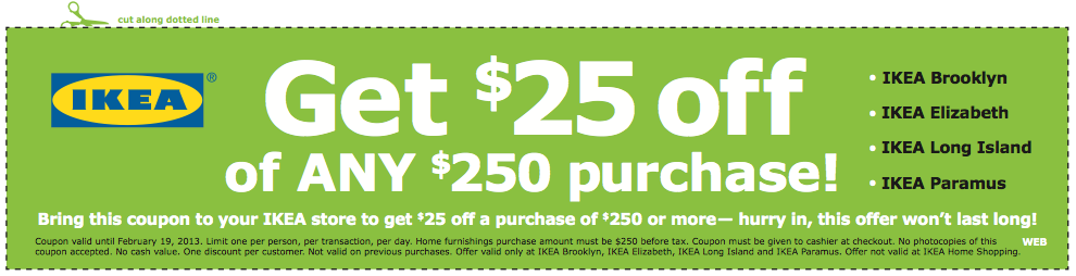 IKEA: $25 off $250 Printable Coupon