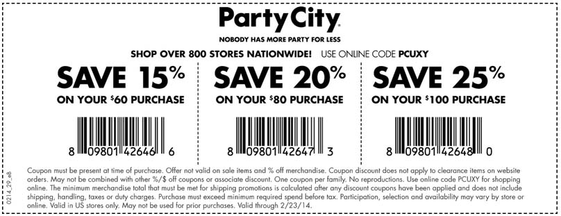 Party City: 15%-25% off Printable Coupon
