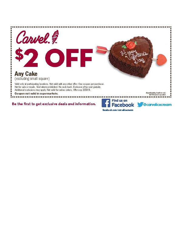 Carvel: $2 off Cake Printable Coupon