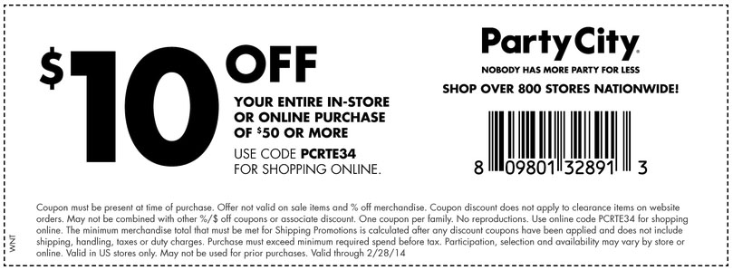 Party City: $10 off $50 Printable Coupon