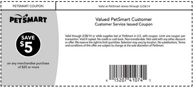 PetSmart: $5 off $25 Printable Coupon