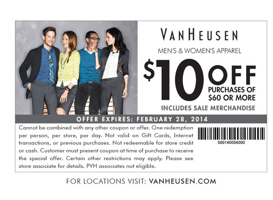Van Heusen: $10 off $60 Printable Coupon