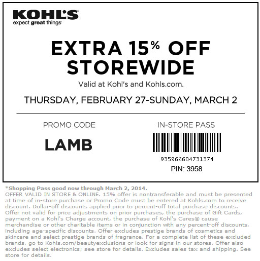 Kohl's: 15% off Printable Coupon
