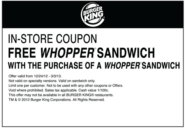 Burger King: BOGO Free Whopper Printable Coupon