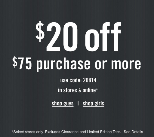 Abercrombie Kids: $20 off $75 Printable Coupon
