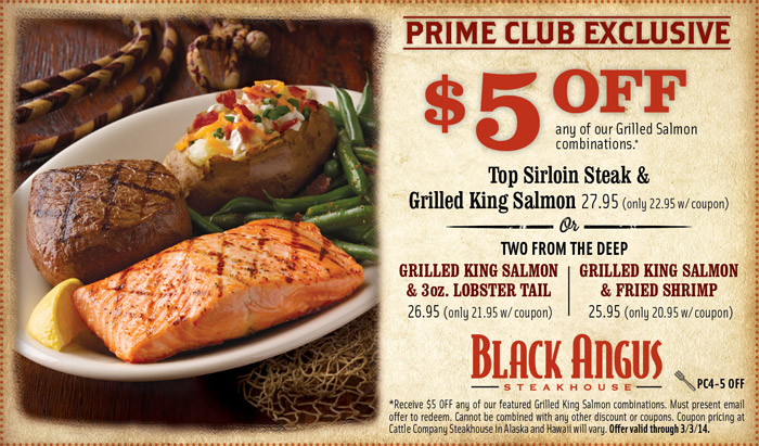 Black Angus: $5 off Salmon & Steak Printable Coupon