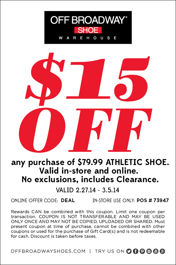 Off Broadway Shoes: $15 off $79.99 Printable Coupon