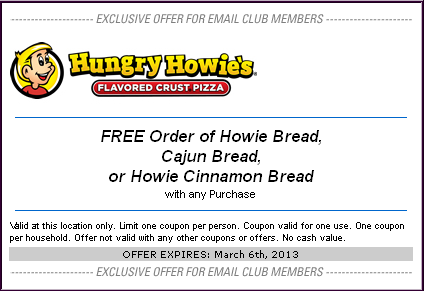 Hungry Howie's Pizza: Free Howie Bread Printable Coupon