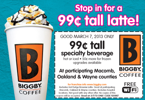 Biggby Coffee Promo Coupon Codes and Printable Coupons