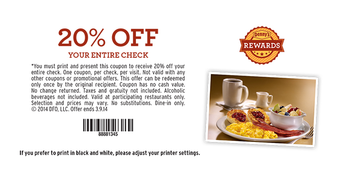Dennys Promo Coupon Codes and Printable Coupons