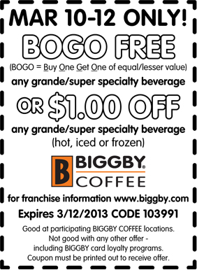 Biggby Coffee Promo Coupon Codes and Printable Coupons