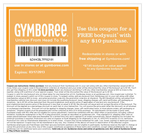 Gymboree: Free Bodysuit Printable Coupon