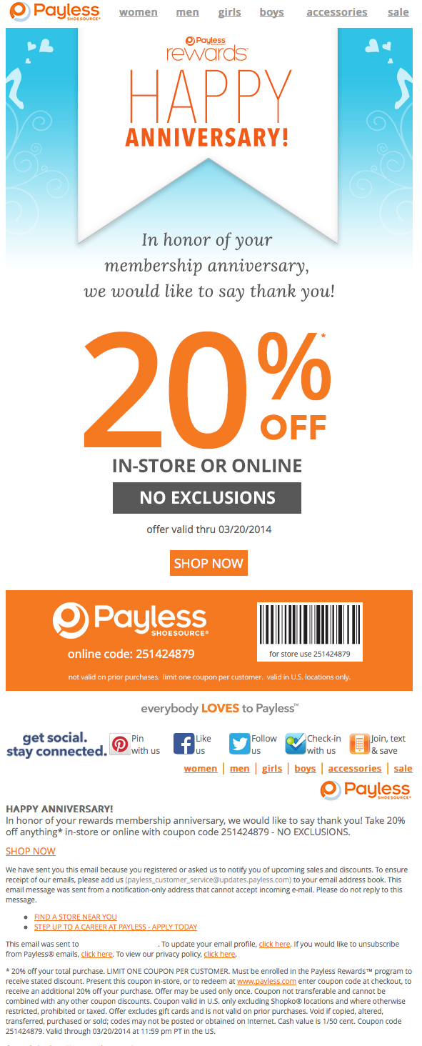 Payless Shoes: 20% off Printable Coupon