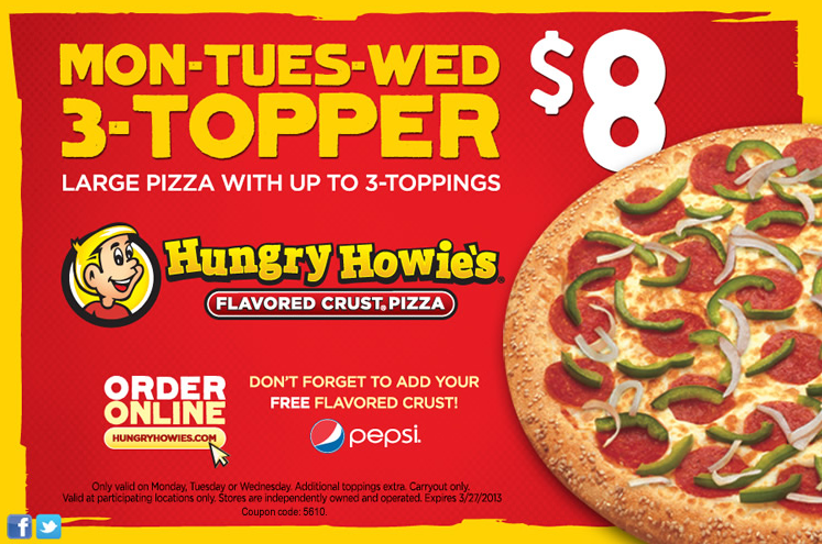 Hungry Howie's Pizza: $8 3 Topper Printable Coupon