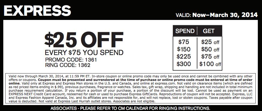 Express Promo Coupon Codes and Printable Coupons
