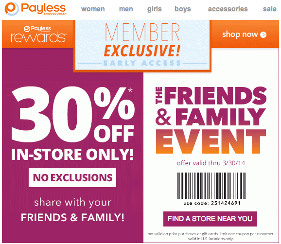 Payless Shoes: 30% off Printable Coupon