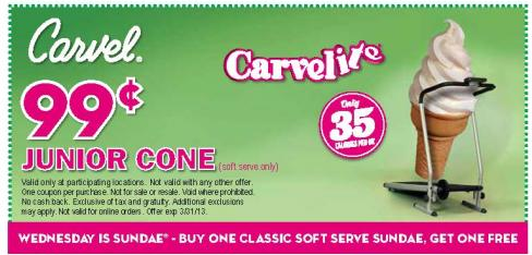 Carvel Ice Cream: $.99 Cone Printable Coupon