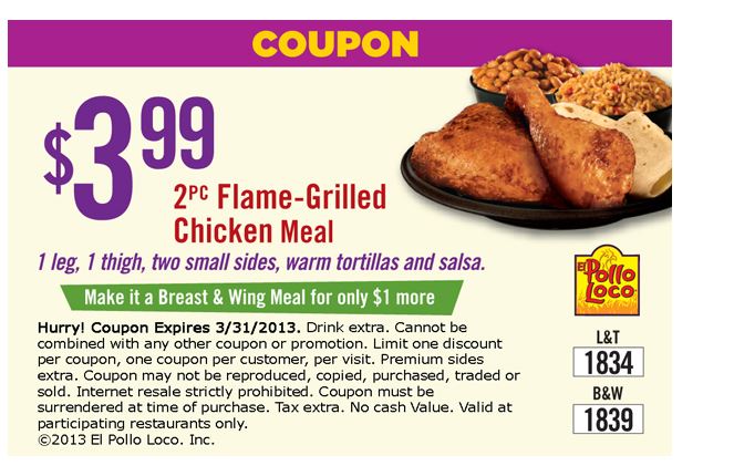 El Pollo Loco: $3.99 Meal Printable Coupon