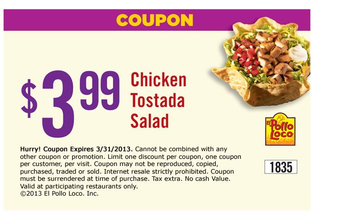 El Pollo Loco: $3.99 Tostada Salad Printable Coupon