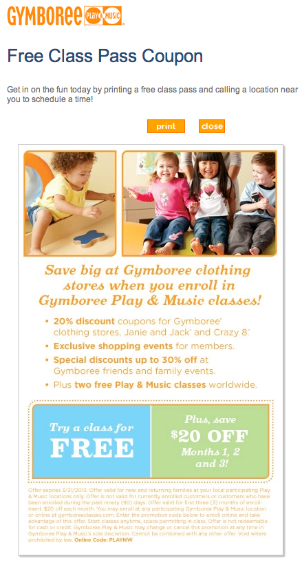 Gymboree Promo Coupon Codes and Printable Coupons