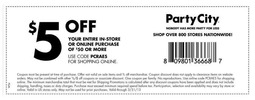 Party City: $5 off $50 Printable Coupon
