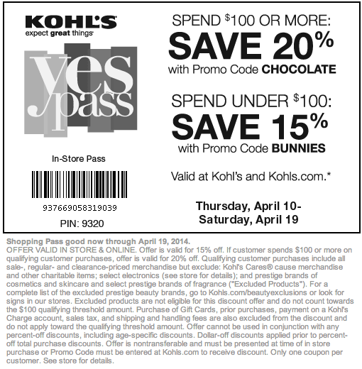 Kohl's: 15%-20% off Printable Coupon