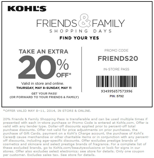 Kohl's: 20% off Printable Coupon