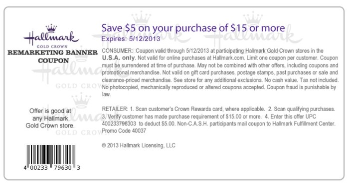Hallmark: $5 off $15 Printable Coupon