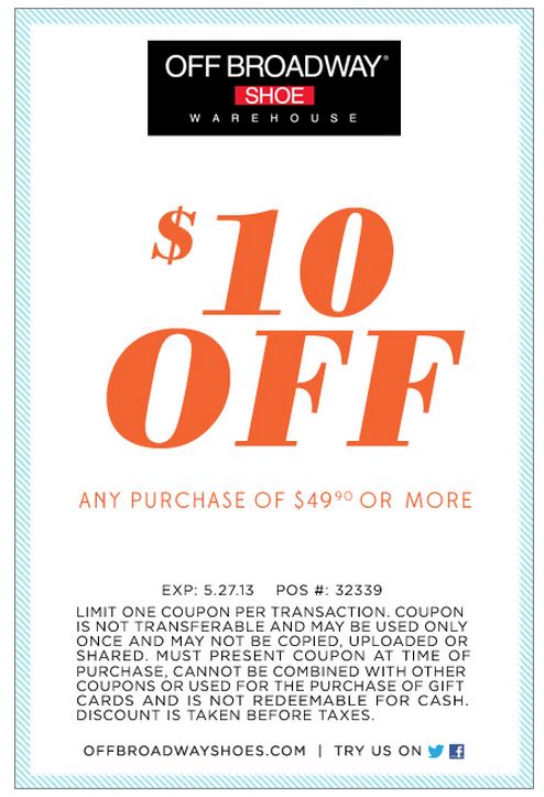 Off Broadway Shoes: $10 off $49.90 Printable Coupon