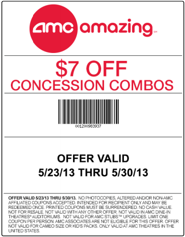 AMC Theaters: $7 off Concession Combos Printable Coupon