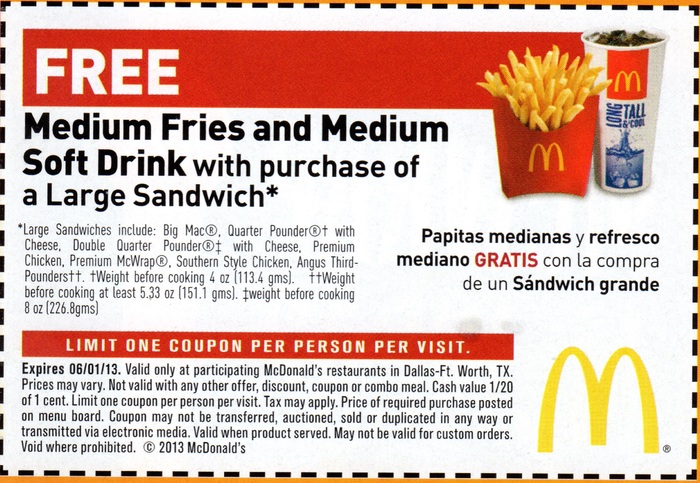 Mcdonalds: Free Medium Fries Printable Coupon