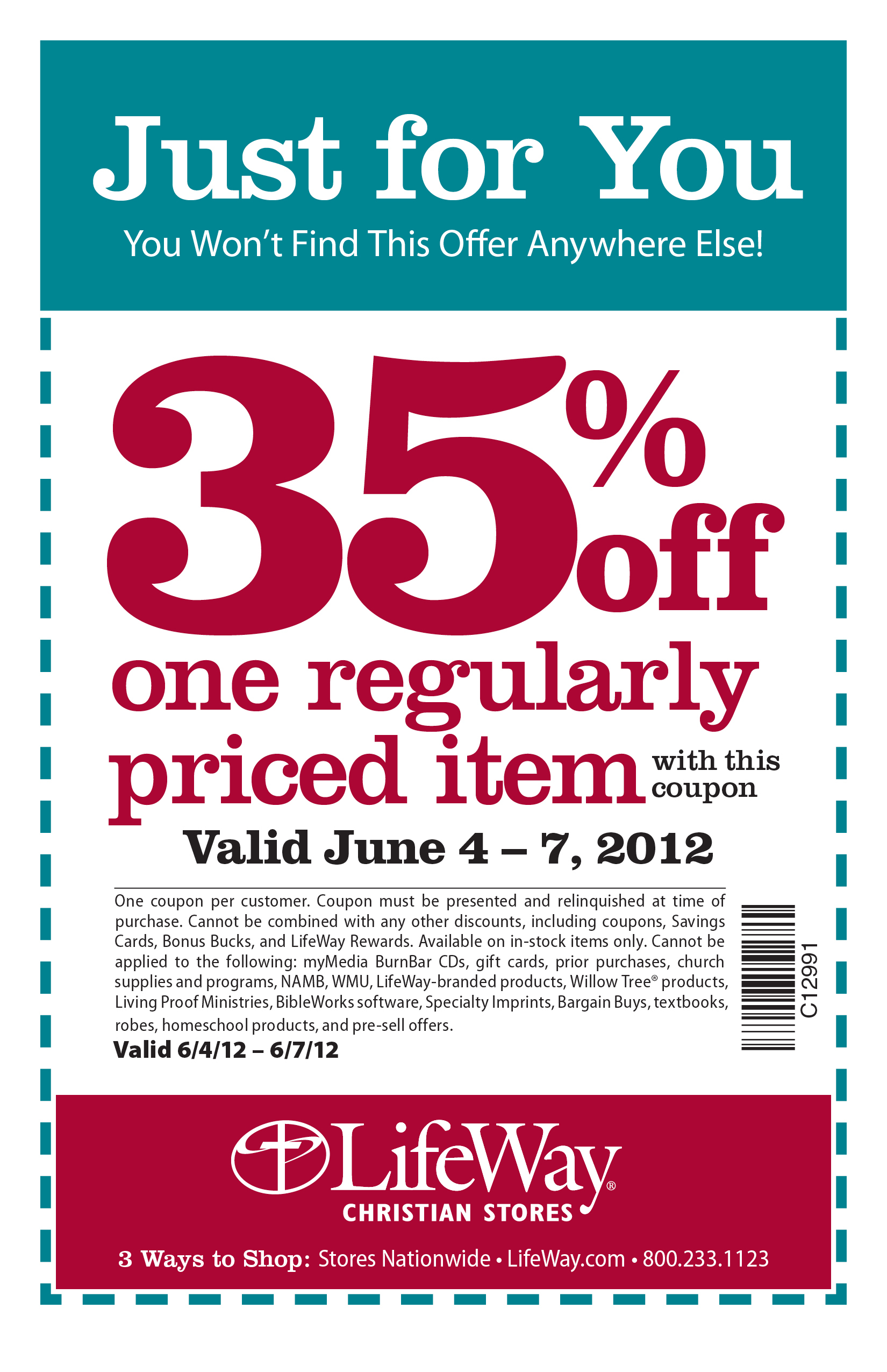 LifeWay Christian Store: 35% off Printable Coupon