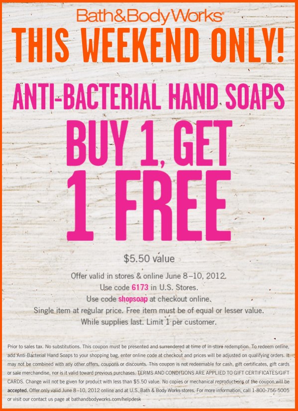 Bath and Body Works: BOGO Free Soap Printable Coupon
