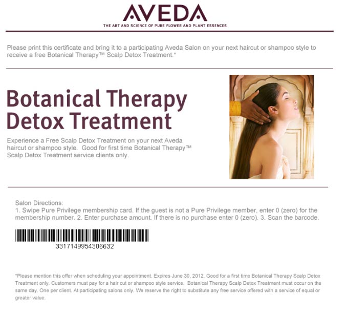 Aveda: Free Detox Treatment Printable Coupon